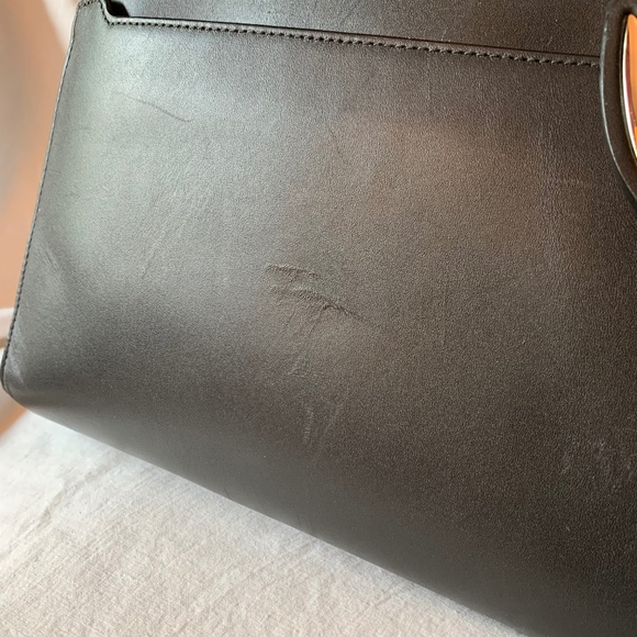 Time's Arrow black leather  'Ava Satchel' handbag with sheep fur handle - Picture 11 of 11